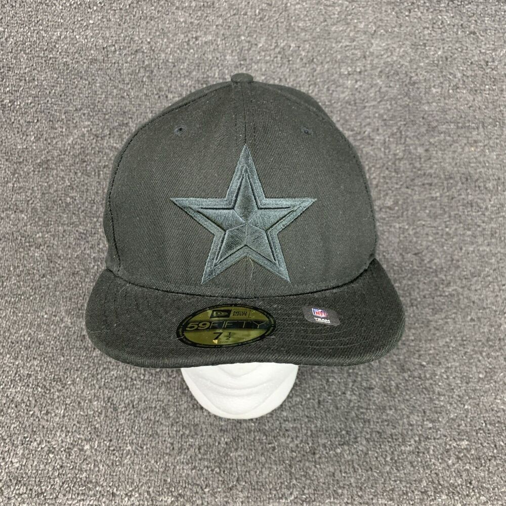 DALLAS COWBOYS NFL OFFICIAL NEW ERA 59FIFTY BLACK ON BLACK FITTED HAT  CAP 7 1/2